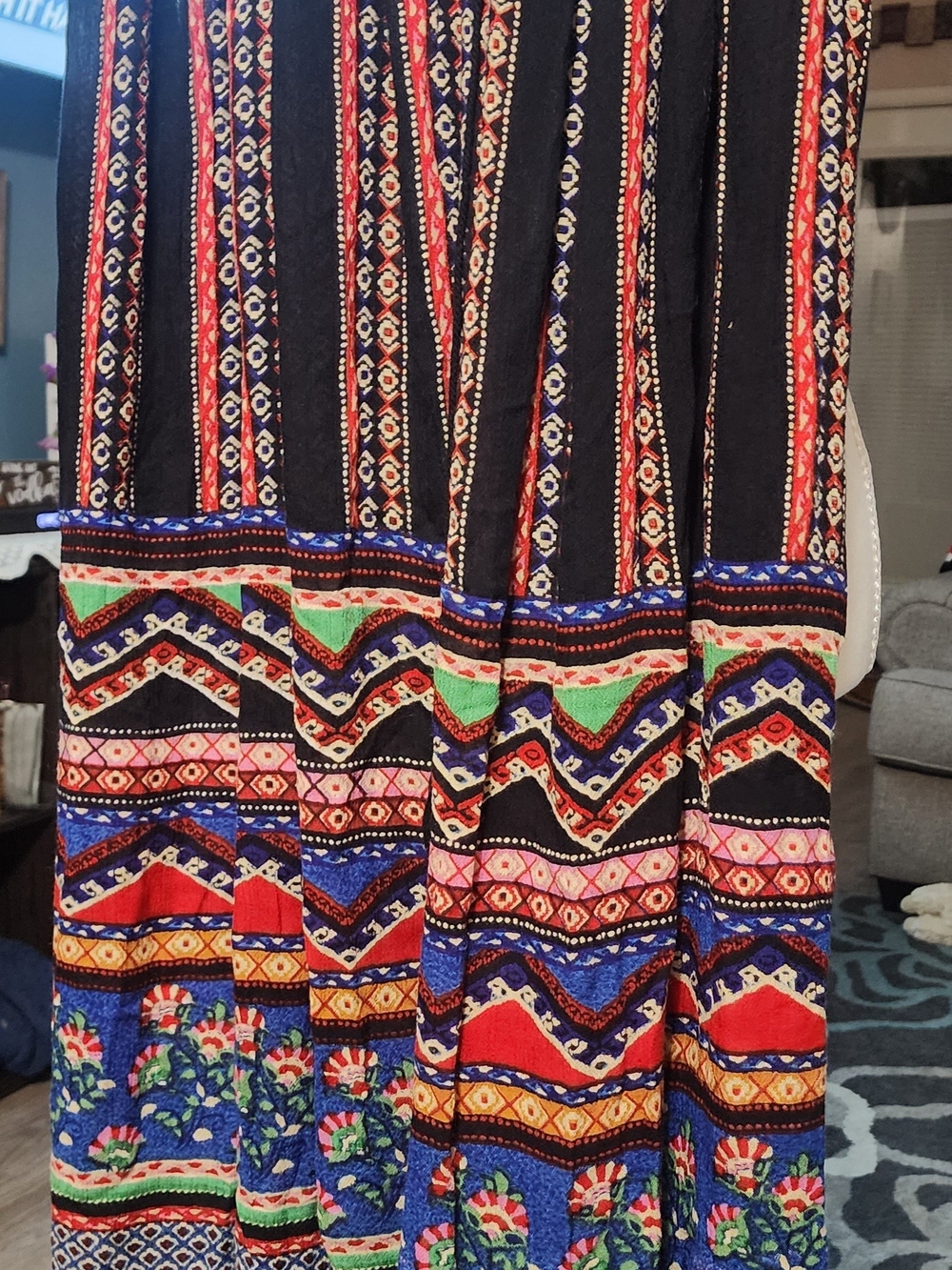Forever 21 Black Maxi Skirt with Multicolor Tribal Print Sz Med